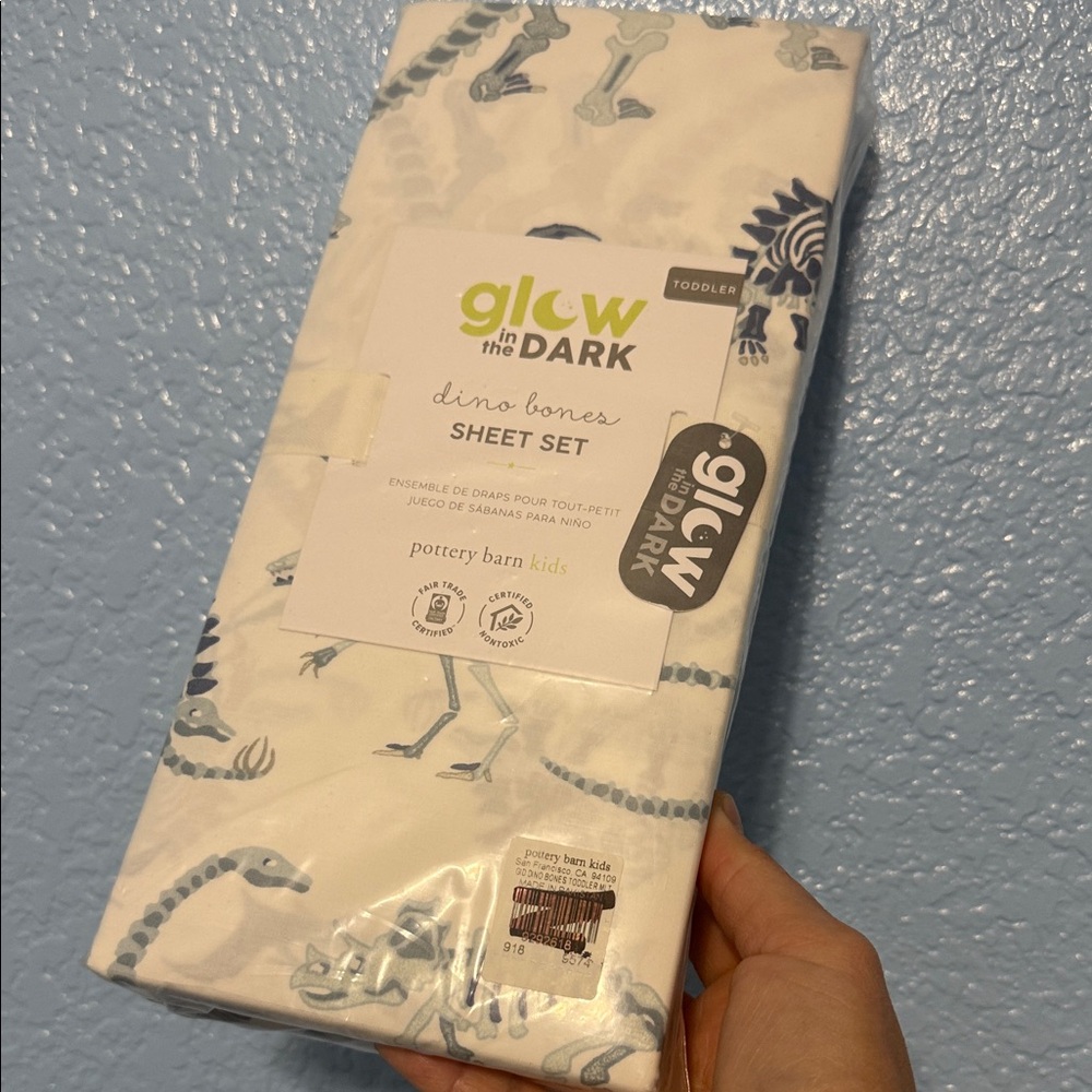 Pottery Barn Kids Blue Dino Bones Glow Sheet Set